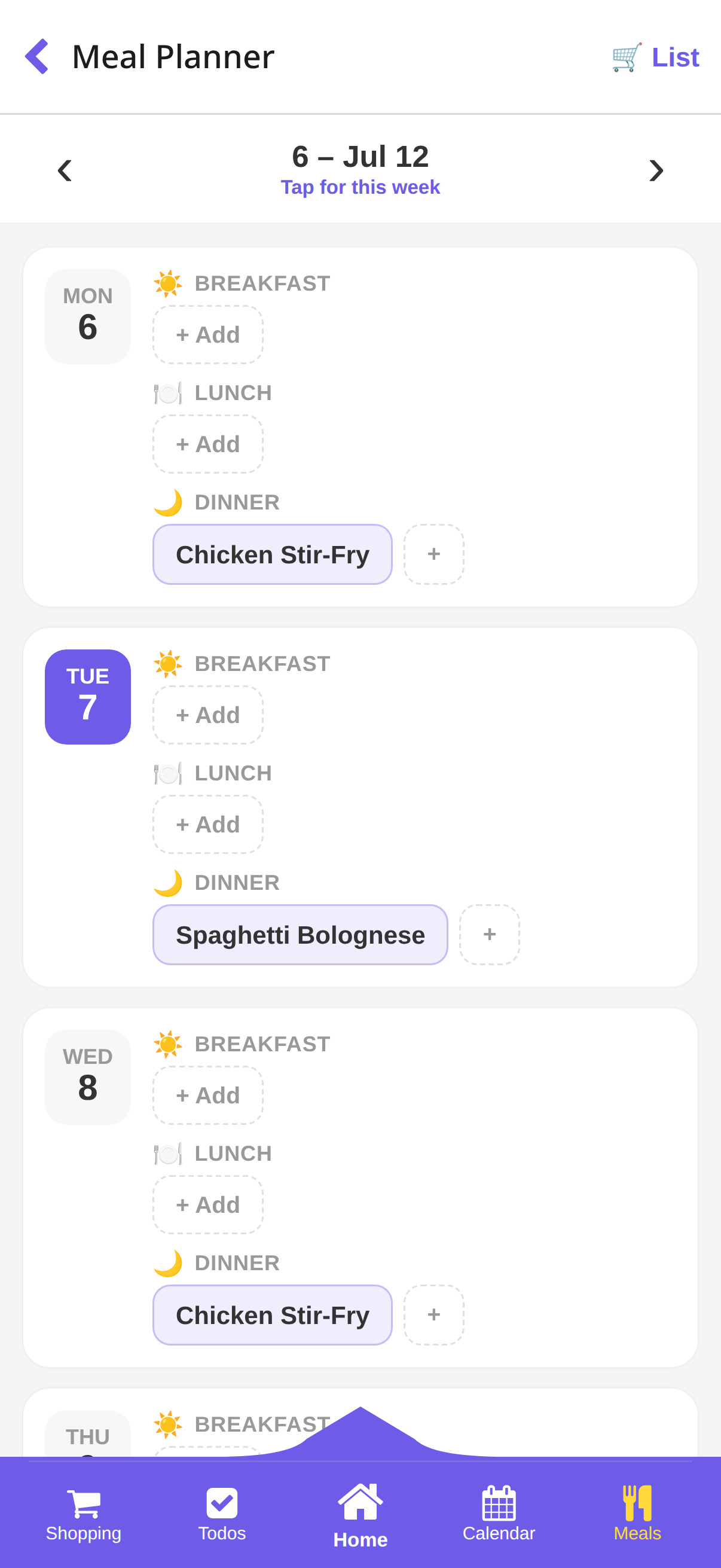 Plenna meal planner: a week of dinners including Chicken Stir-Fry, Spaghetti Bolognese and Halloumi Salad